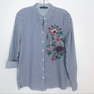Sz M Zara Woman cotton striped embroidery blouse